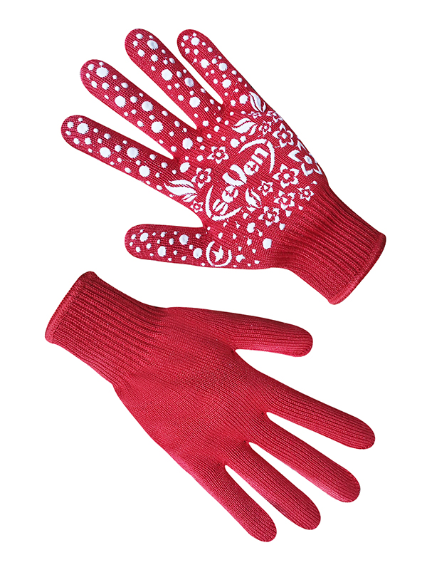 Рукавички трикотажні жіночі червоні з ПВХ-крапкою SEVEN 7105